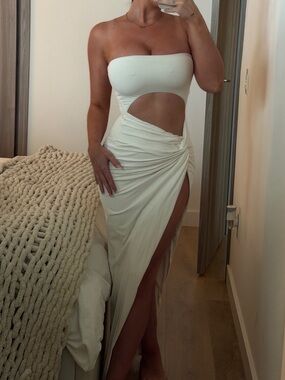 BABYBOO Strapless Cutout Maxi Dress in Off-White